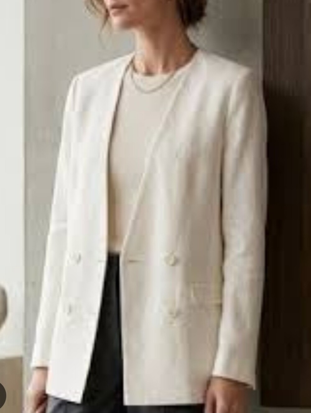 J CREW double breasted longline blazer, cream 8p